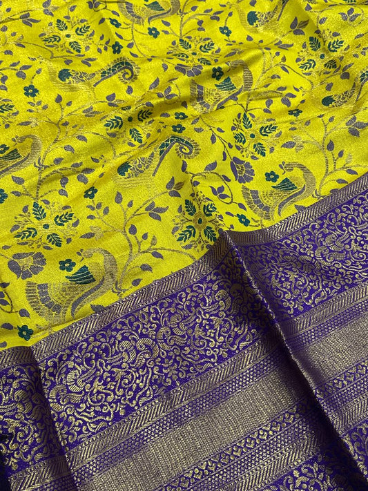 Pure Handloom Kanjivaram Silk Saree with Contrast Border & Rich Zari Pallu