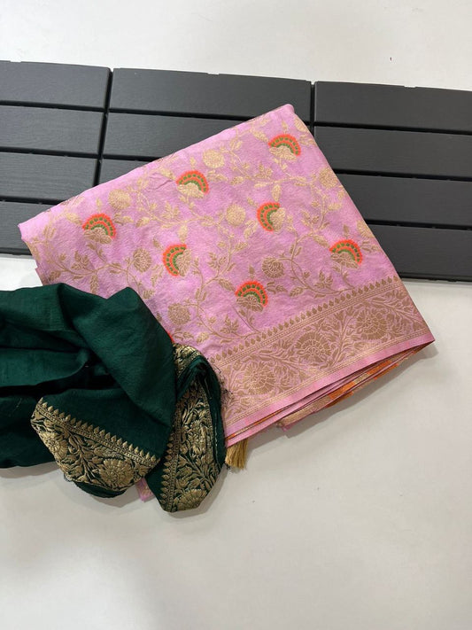 Pure Soft Khadi Georgette Silk Saree with Zari & Meenakari Work – LC-59