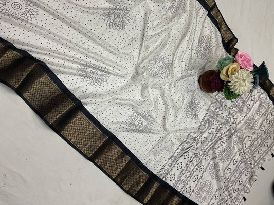 Pure Dola Silk Saree with HD Batik Print & Jacquard Border